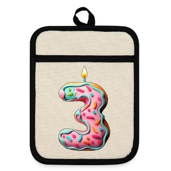 GÂTEAU NUMÉRO 3 SUCRÉ 3ÈME ANNIVERSAIRE - Maniques avec dos en caoutchouc - lin/noir  - Devant