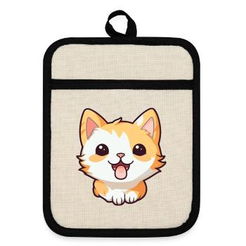 Pixie Bob Katze Cartoon Aquarell Illustration - Topflappen mit Gummirückseite - Leinen/Schwarz  - Vorne