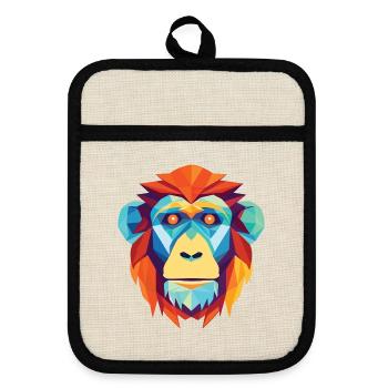 Affe Orang-Utan Buntes Aquarell Tier Haustier - Topflappen mit Gummirückseite - Leinen/Schwarz  - Vorne