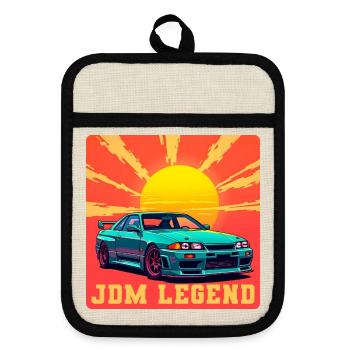 JDM Legend Sonnenaufgang - Topflappen mit Gummirückseite - Leinen/Schwarz  - Vorne