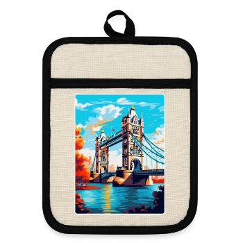 Tower Bridge England Uk Reise Poster Souvenir WPA - Topflappen mit Gummirückseite - Leinen/Schwarz  - Vorne