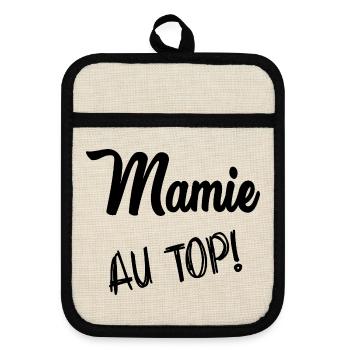 MAMIE. FÊTE DES MÈRES. BONNE FÊTE MAMIE. JE T'AIME - Maniques avec dos en caoutchouc - lin/noir  - Devant