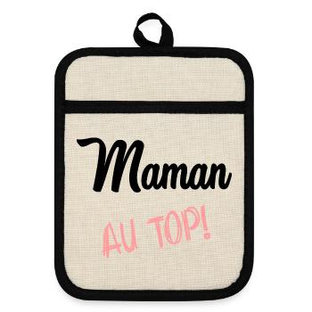 FÊTE DES MÈRES. BONNE FÊTE MAMAN. MAMAN - Maniques avec dos en caoutchouc - lin/noir  - Devant