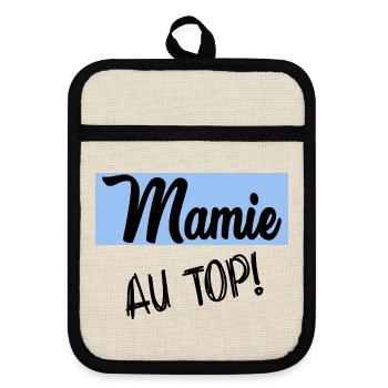FÊTE DES MÈRES. BONNE FÊTE MAMIE. MAMIE - Maniques avec dos en caoutchouc - lin/noir  - Devant