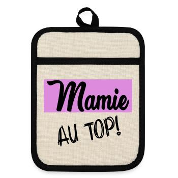FÊTE DES MÈRES. BONNE FÊTE MAMAN. MAMAN - Maniques avec dos en caoutchouc - lin/noir  - Devant