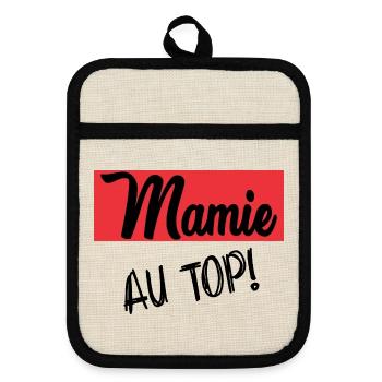 MAMIE. GRAND-MERE. FÊTE DES MÈRES - Maniques avec dos en caoutchouc - lin/noir  - Devant