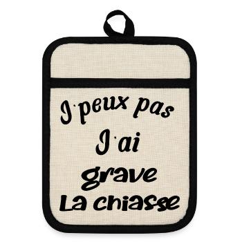 j'peux pas, j'ai grave la chiasse - Maniques avec dos en caoutchouc - lin/noir  - Devant