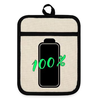 Batterie hat 100% volle Energie - Topflappen mit Gummirückseite - Leinen/Schwarz  - Vorne