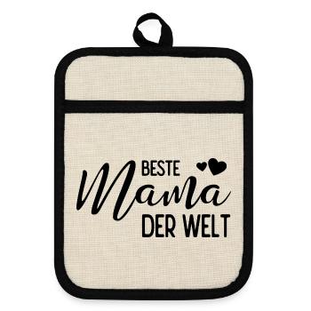 Beste Mama der Welt - Topflappen mit Gummirückseite - Leinen/Schwarz  - Vorne