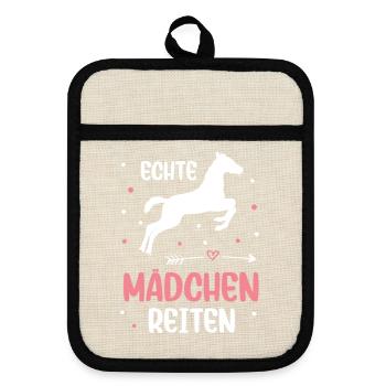 Echte Mädchen Reiten Pferde Mädchen - Topflappen mit Gummirückseite - Leinen/Schwarz  - Vorne