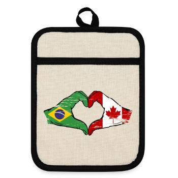Brazil Canada Flag Hands Heart Shape Used - Pot holders with rubber back - linen/black  - Front
