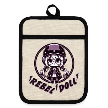 Rebellische Puppe - Topflappen mit Gummirückseite - Leinen/Schwarz  - Vorne