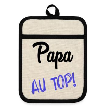 PAPA. VATERTAG. FROHER VATERTAG. ALLES GUTE ZUM GEBURTSTAG. - Topflappen mit Gummirückseite - Leinen/Schwarz  - Vorne