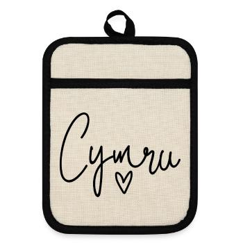 Cymru Calon Wales Herz - Topflappen mit Gummirückseite - Leinen/Schwarz  - Vorne