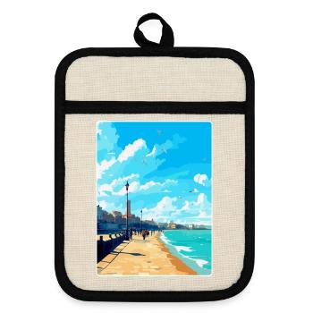 Margate England Uk Vintage Reiseplakat Souvenir - Topflappen mit Gummirückseite - Leinen/Schwarz  - Vorne