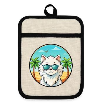 Weiße Langhaarkatze Persische Katze Rasse Cartoon Strand - Topflappen mit Gummirückseite - Leinen/Schwarz  - Vorne