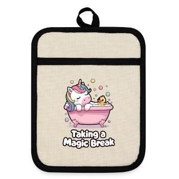 Taking A Magic Break - Pot holders with rubber back - linen/black  - Front