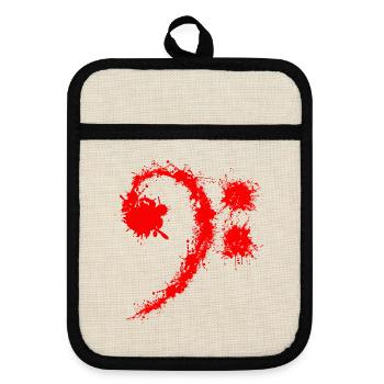 Bass Clef Red - Lustiges Musikliebhabergeschenk - Topflappen mit Gummirückseite - Leinen/Schwarz  - Vorne
