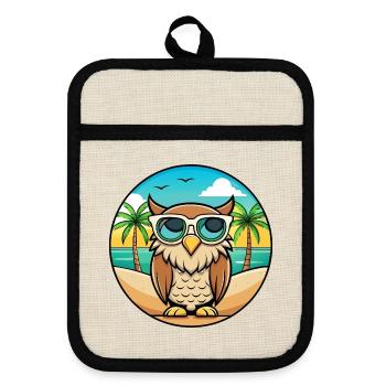 Eule Lustige Cartoon Sommer Strand Sonnenbrille Aufkleber - Topflappen mit Gummirückseite - Leinen/Schwarz  - Vorne
