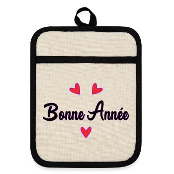 HAPPY NEW YEAR. NEW YEAR'S EVE. BEST WISHES - Pot holders with rubber back - linen/black  - Front