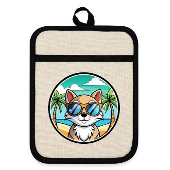 Schneeschuh Katze Rasse Cartoon Sonnenbrille Strand - Topflappen mit Gummirückseite - Leinen/Schwarz  - Vorne