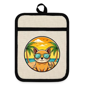 Burmaische Katze Rasse Cartoon Sonnenbrille Strand - Topflappen mit Gummirückseite - Leinen/Schwarz  - Vorne