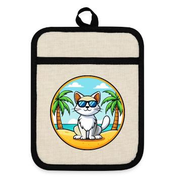 Türkische Van Katze Rasse Cartoon Sonnenbrille Strand - Topflappen mit Gummirückseite - Leinen/Schwarz  - Vorne