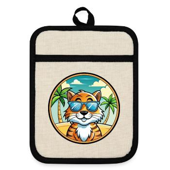 Tiger Katze Rasse Cartoon Sonnenbrille Strand - Topflappen mit Gummirückseite - Leinen/Schwarz  - Vorne