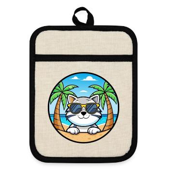 Schneeschuh Katze Rasse Cartoon Sonnenbrille Strand - Topflappen mit Gummirückseite - Leinen/Schwarz  - Vorne