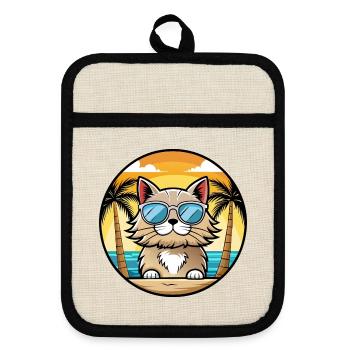 Selkirk Rex Cat Breed Cartoon Lunettes de soleil Beach - Maniques avec dos en caoutchouc - lin/noir  - Devant