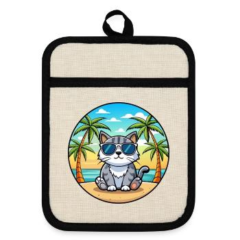 Schottische Falte Katzenrasse Cartoon Sonnenbrille Strand - Topflappen mit Gummirückseite - Leinen/Schwarz  - Vorne