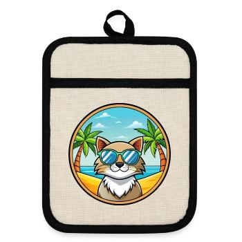 Siberian Cat Breed Cartoon Sunglasses Beach - Pot holders with rubber back - linen/black  - Front