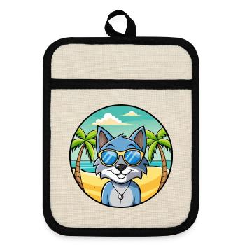 Russische blaue Katzenrasse Cartoon Sonnenbrille Strand - Topflappen mit Gummirückseite - Leinen/Schwarz  - Vorne