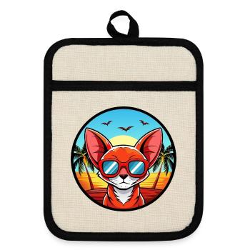 Rote Devon Rex Katzenrasse Cartoon Sonnenbrille Strand - Topflappen mit Gummirückseite - Leinen/Schwarz  - Vorne