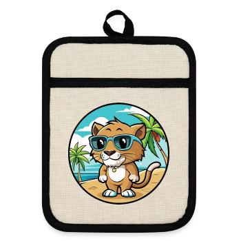 Baby Katze Rasse Cartoon Sonnenbrille Strand - Topflappen mit Gummirückseite - Leinen/Schwarz  - Vorne