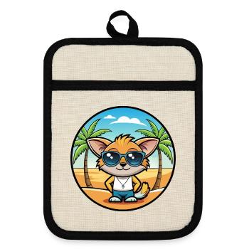 Pixie Bob Katzenrasse Cartoon Sonnenbrille Strand - Topflappen mit Gummirückseite - Leinen/Schwarz  - Vorne