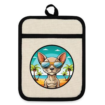 Peterbald Katzenrasse Cartoon Sonnenbrille Strand - Topflappen mit Gummirückseite - Leinen/Schwarz  - Vorne