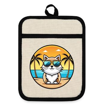 Persian Cat Breed Cartoon Sunglasses Beach - Pot holders with rubber back - linen/black  - Front