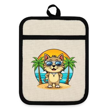 Kurilian Bobtail Cat Breed Cartoon Sunglass Beach - Maniques avec dos en caoutchouc - lin/noir  - Devant