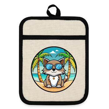 Carélie Bobtail Cat Breed Cartoon Sunglass Beach - Maniques avec dos en caoutchouc - lin/noir  - Devant