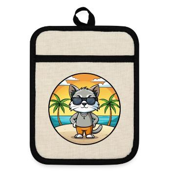 Javanische Katzenrasse Cartoon Sonnenbrille Strand - Topflappen mit Gummirückseite - Leinen/Schwarz  - Vorne