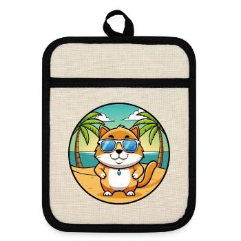 Hosico Katzenrasse Cartoon Sonnenbrille Strand - Topflappen mit Gummirückseite - Leinen/Schwarz  - Vorne