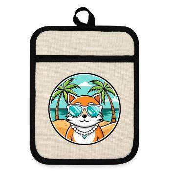 Hantilly Tiffany Cat Breed Cartoon Sunglass Beach - Pot holders with rubber back - linen/black  - Front