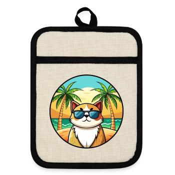Exotische Kurzhaarkatze Rasse Cartoon Sonnenbrille Strand - Topflappen mit Gummirückseite - Leinen/Schwarz  - Vorne