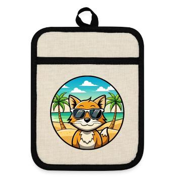 Foldex Katzenrasse Cartoon Sonnenbrille Strand - Topflappen mit Gummirückseite - Leinen/Schwarz  - Vorne