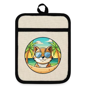 Donskoy Katzenrasse Cartoon Sonnenbrille Strand - Topflappen mit Gummirückseite - Leinen/Schwarz  - Vorne