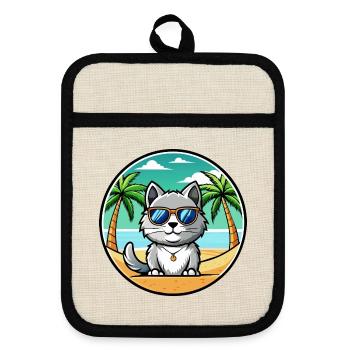 Britische Silberkatzenrasse Cartoon Sonnenbrille Strand - Topflappen mit Gummirückseite - Leinen/Schwarz  - Vorne