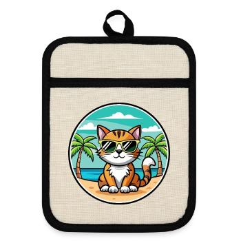 Amerikanische Bobtail Katzenrasse Cartoon Sonnenbrille Strand - Topflappen mit Gummirückseite - Leinen/Schwarz  - Vorne