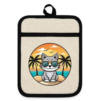 American Curl Katzenrasse Cartoon Sonnenbrille Strand - Topflappen mit Gummirückseite - Leinen/Schwarz  - Vorne
