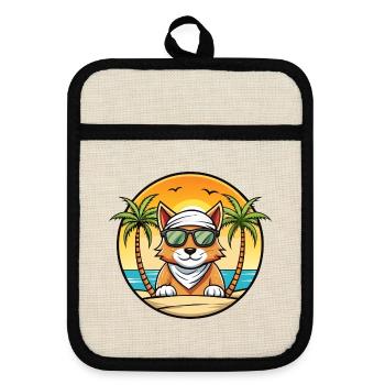 Arabische Mau-Katzenrasse Cartoon-Sonnenbrille Strand - Topflappen mit Gummirückseite - Leinen/Schwarz  - Vorne